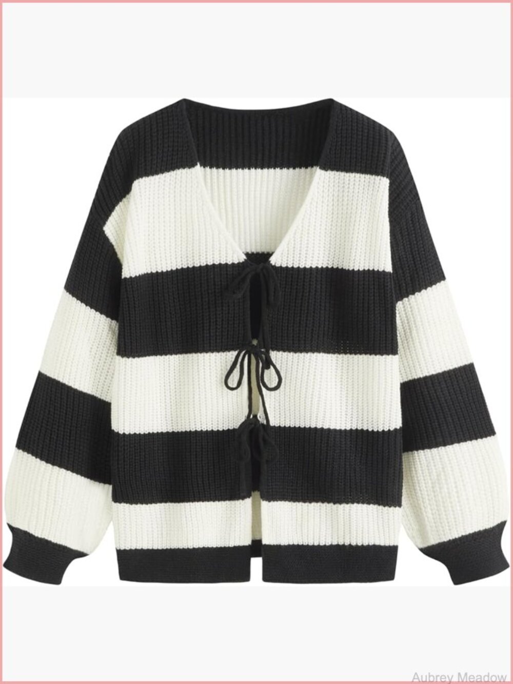 Tie Front Striped Long Sleeve V Neck Cardigan Y2k